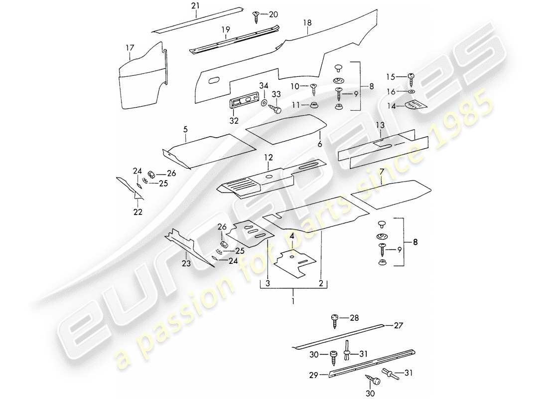 porsche 911/912 (1966) interior equipment part diagram