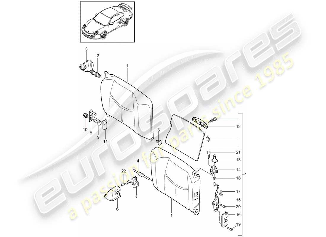 porsche 911 t/gt2rs (2011) emergency seat backrest part diagram