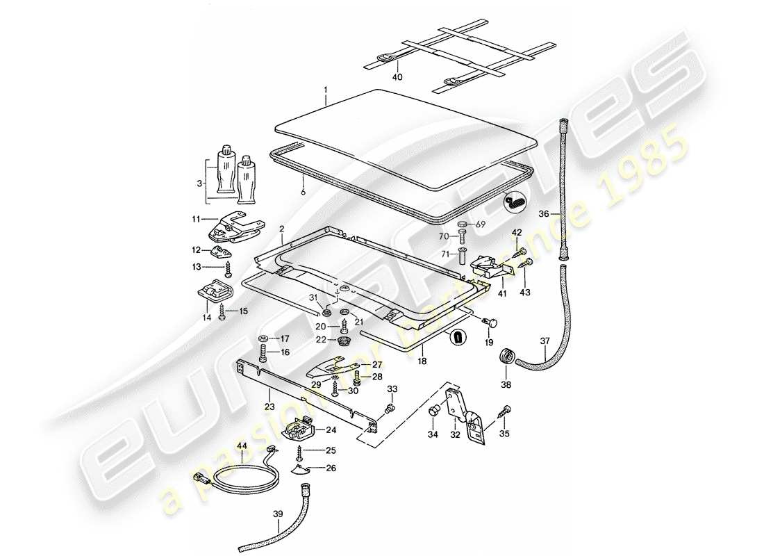 porsche 944 (1991) lifting roof part diagram