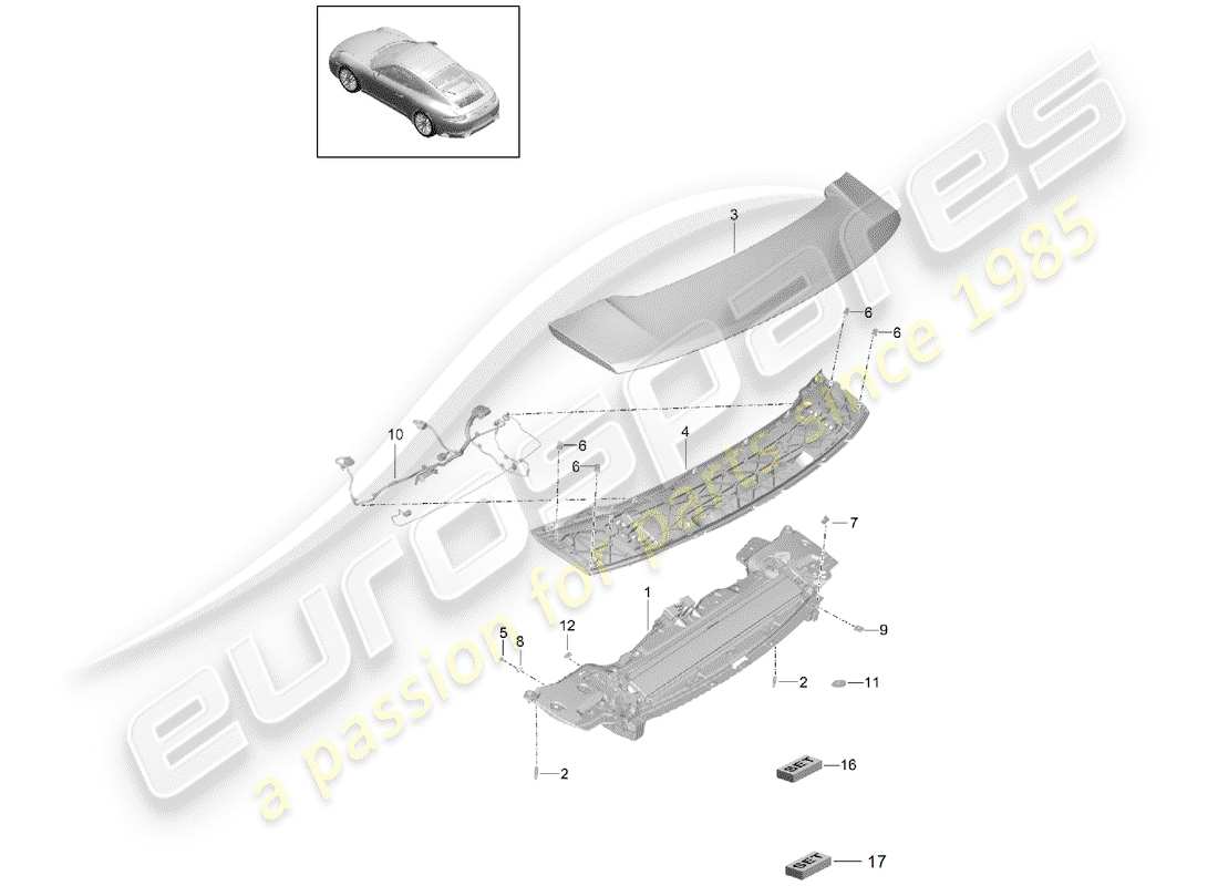 porsche 991 gen. 2 (2018) rear spoiler part diagram