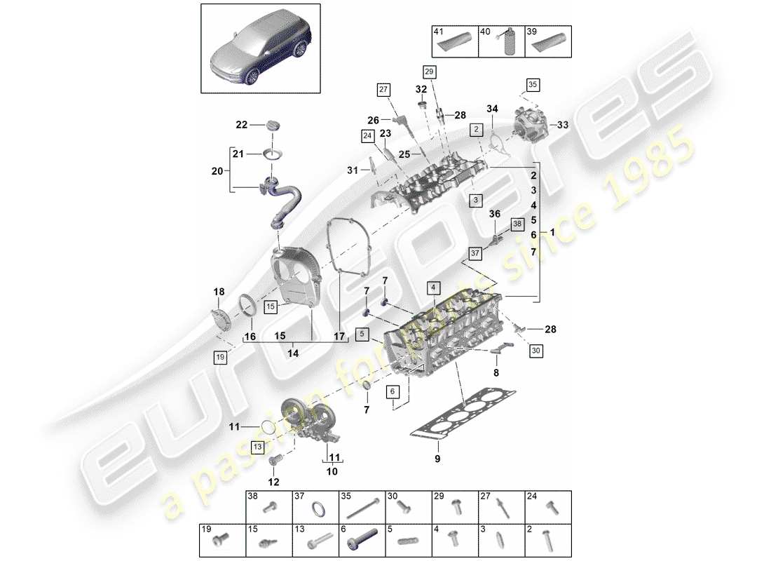 porsche cayenne e3 (2018) cylinder head part diagram