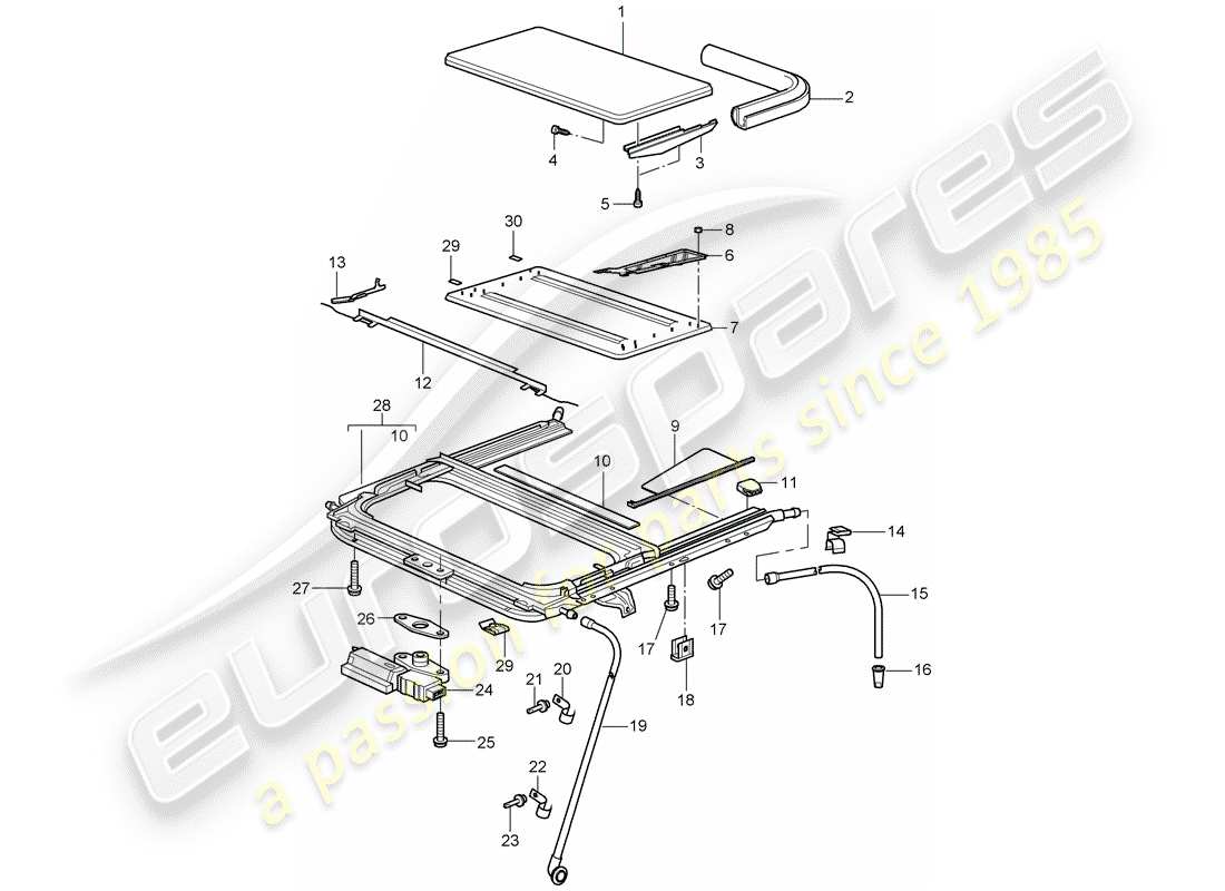 porsche 997 gen. 2 (2012) sunroof part diagram