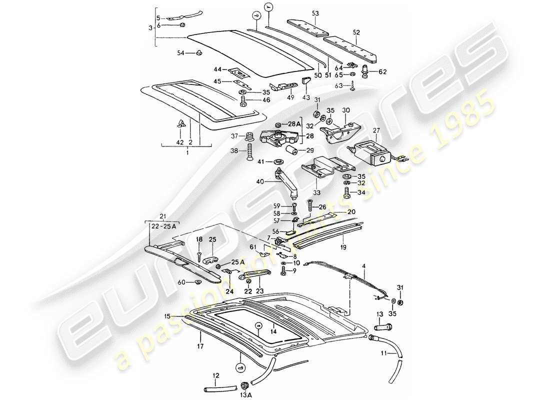 porsche 964 (1994) sunroof part diagram