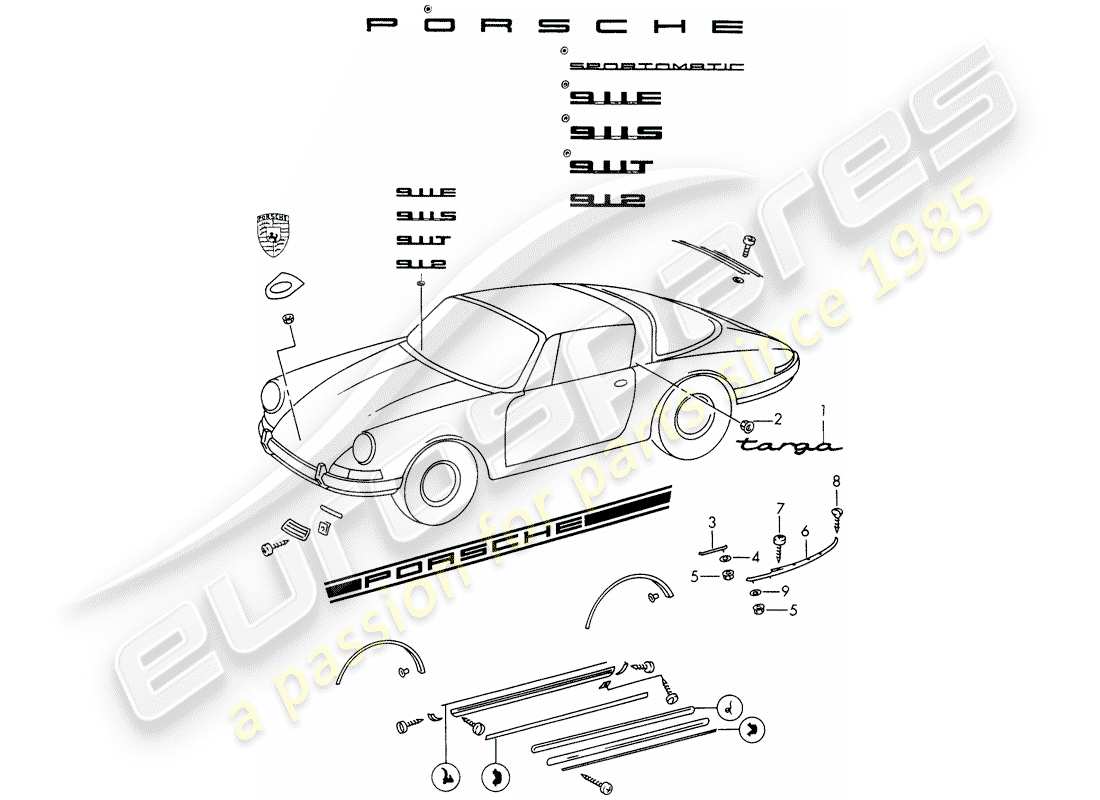 porsche 911/912 (1967) decorative fittings part diagram