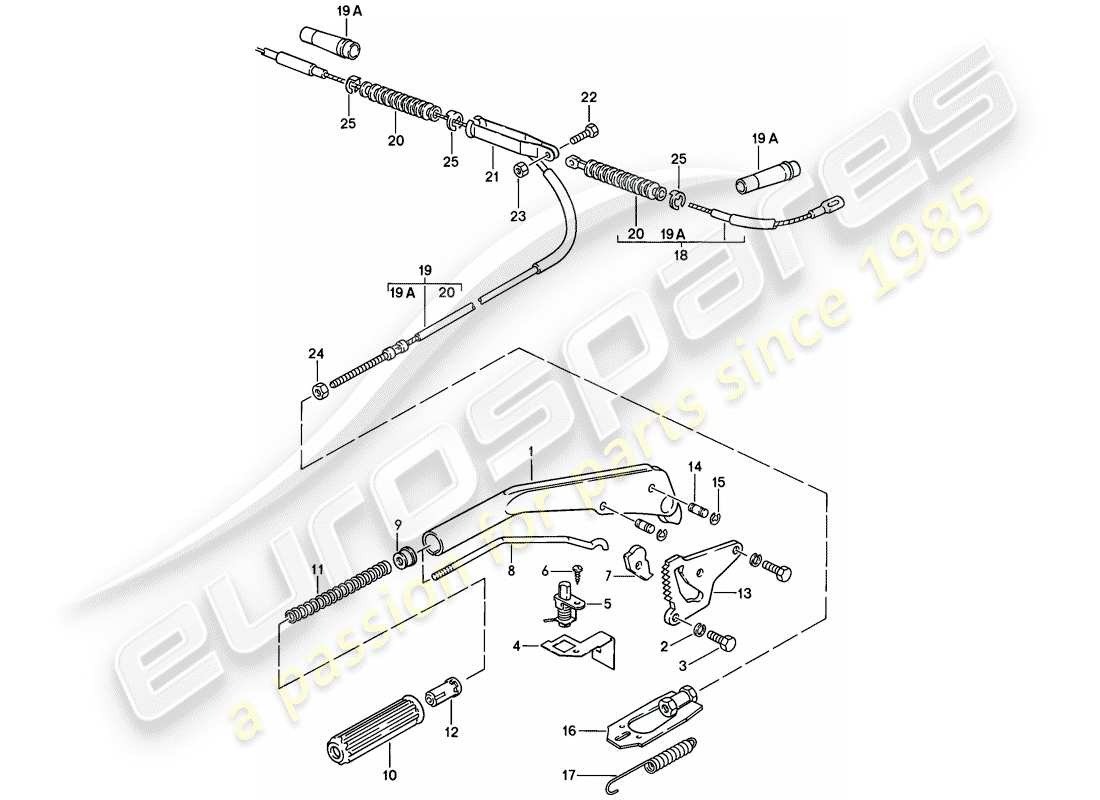 porsche 944 (1982) hand brake lever part diagram