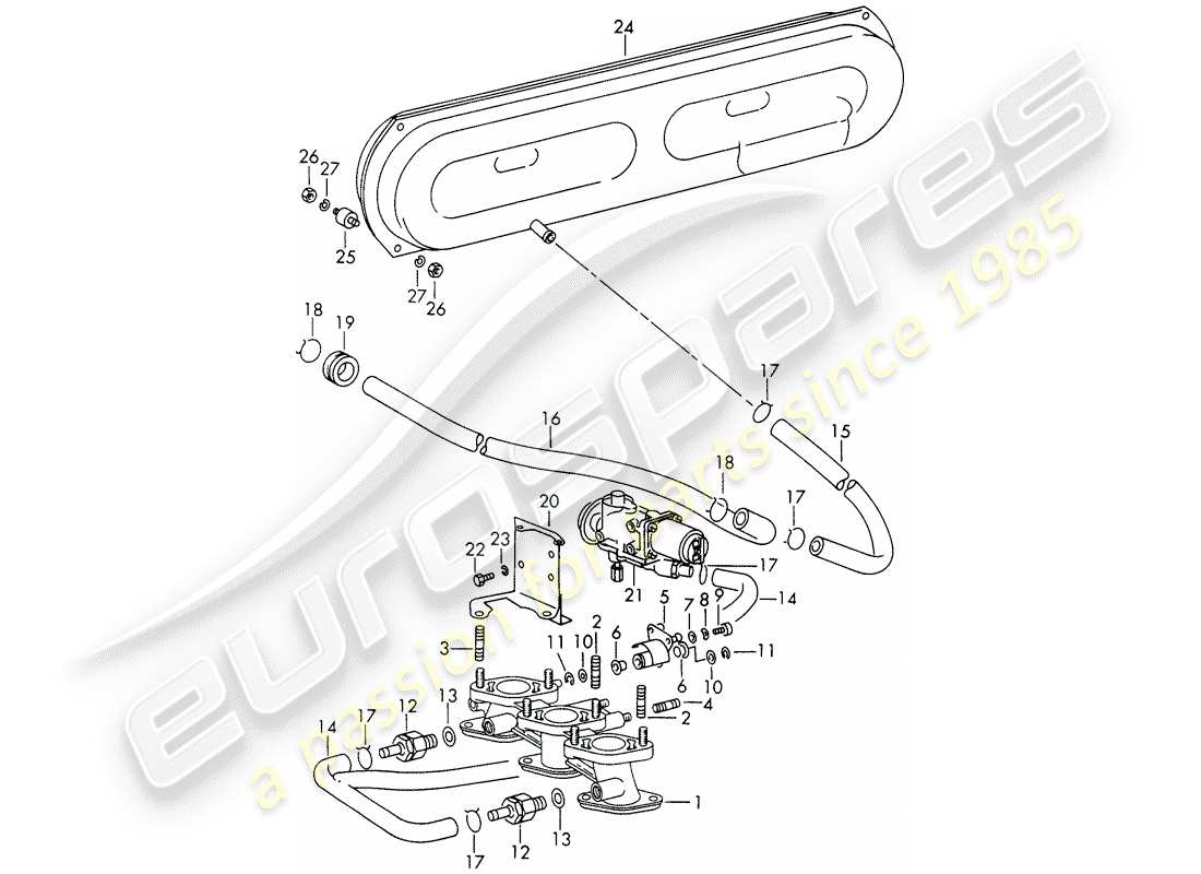 porsche 911/912 (1968) vacuum system - for - clutch release - for - sportomatic part diagram