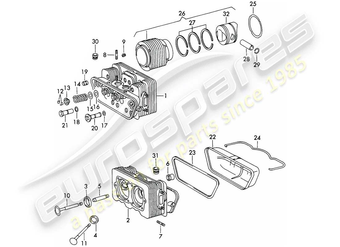 porsche 911/912 (1969) cylinder head - cylinder with pistons - repair set for maintenance - see illustration: part diagram