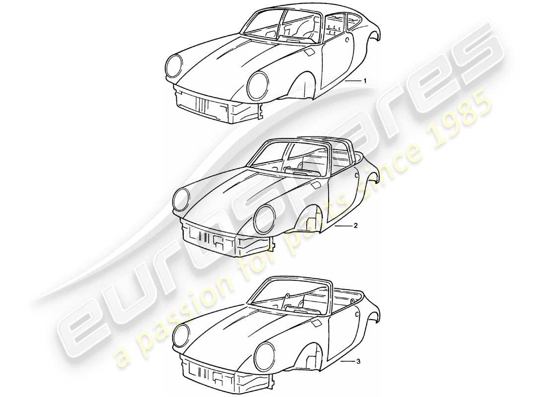 porsche 911 (1979) car body - primed - sealed - with: - underbody protection - bodyshells can only - only available from current part diagram