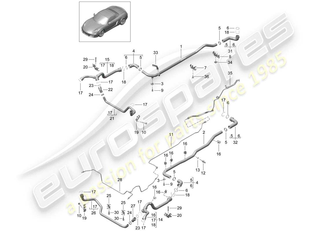 porsche boxster 981 (2014) water cooling 1 part diagram