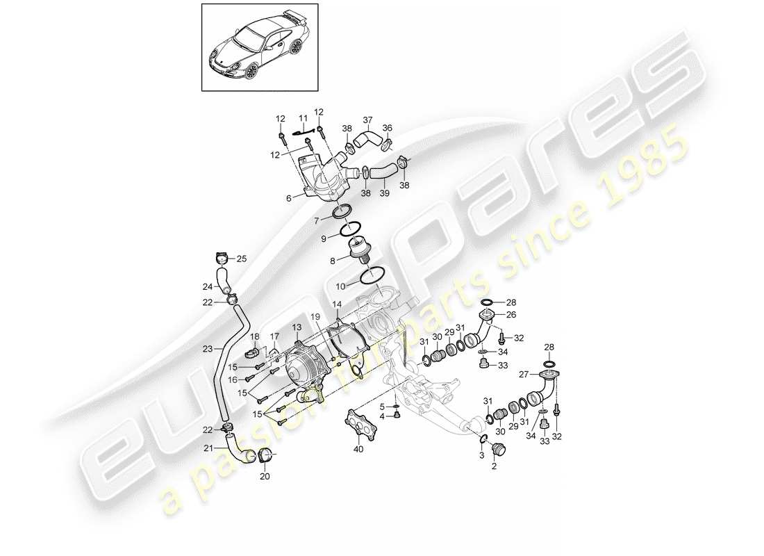 porsche 997 gt3 (2007) water pump part diagram