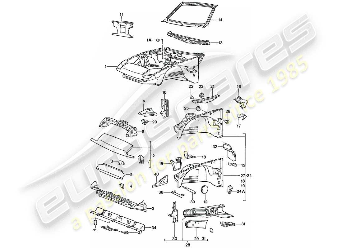 porsche 944 (1987) body front section part diagram