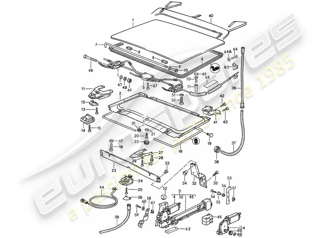 porsche 944 (1987) lifting roof part diagram