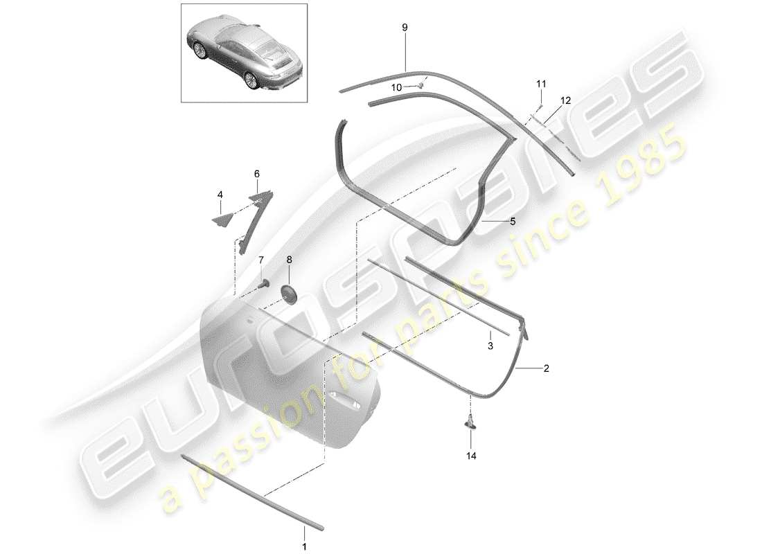 porsche 991 gen. 2 (2020) door seal part diagram