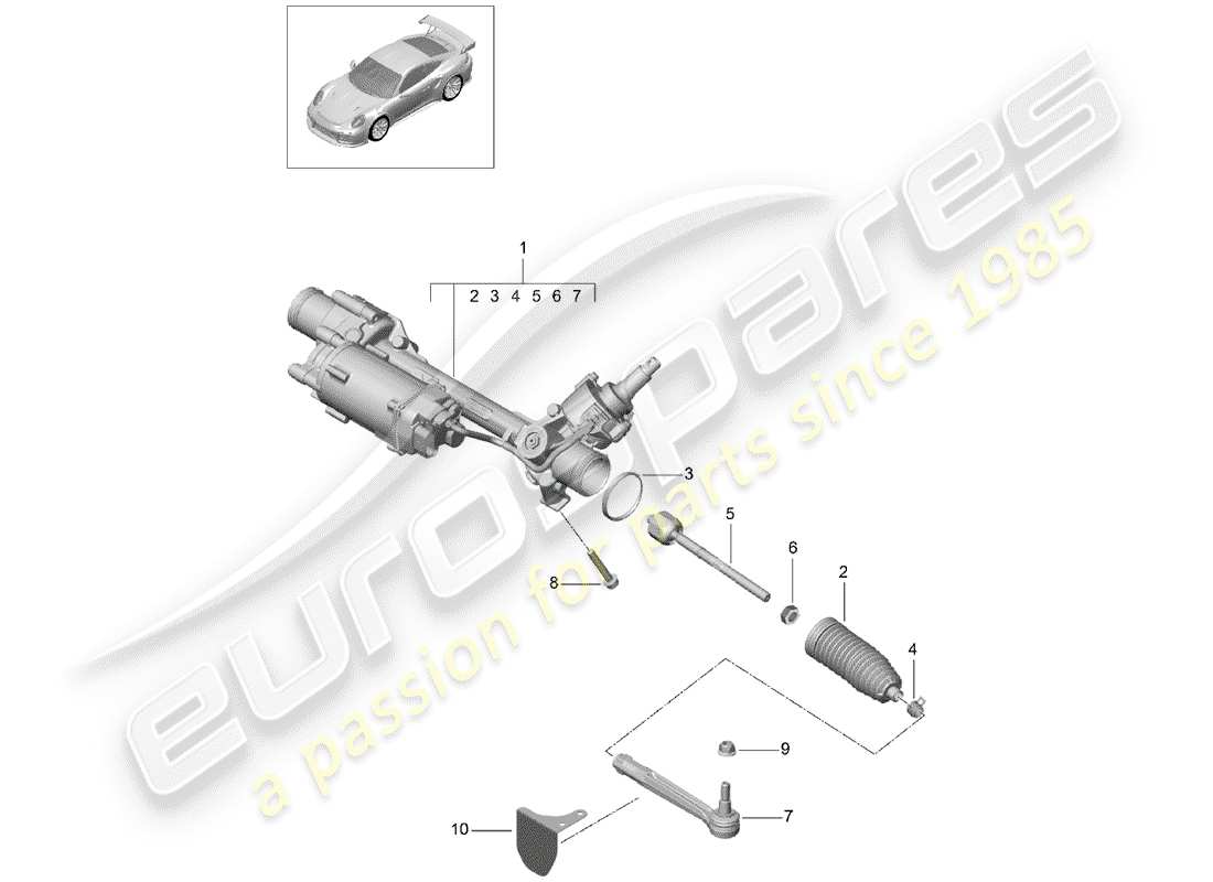 porsche 991 t/gt2rs steering gear part diagram