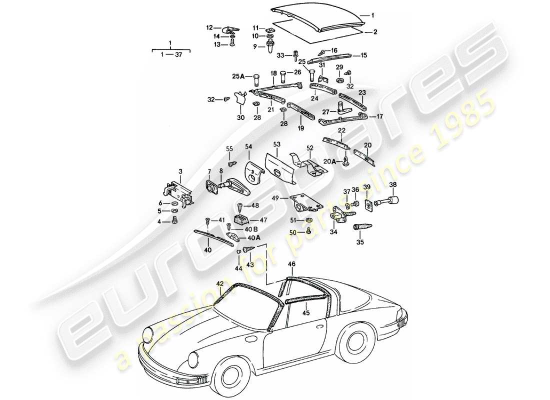 porsche 911 (1981) soft top part diagram