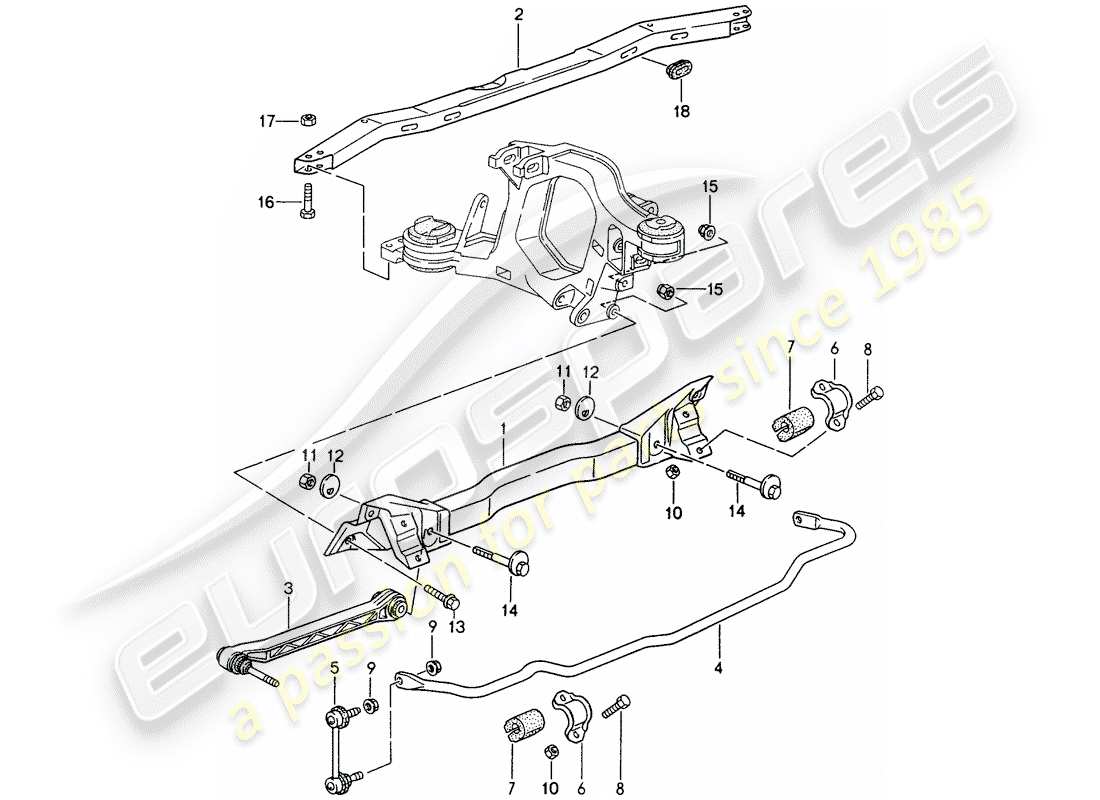 porsche 993 (1997) rear axle carrier - stabilizer part diagram