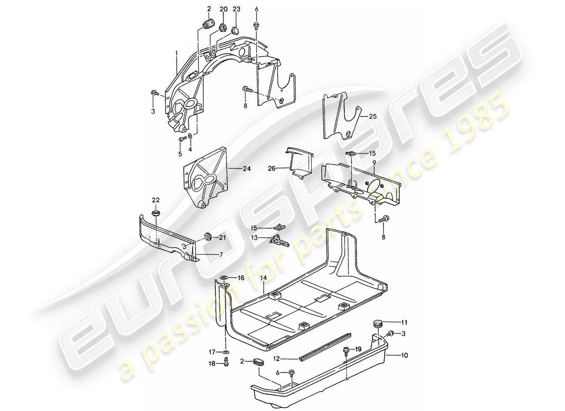 porsche 993 (1997) engine cover - underside protection part diagram