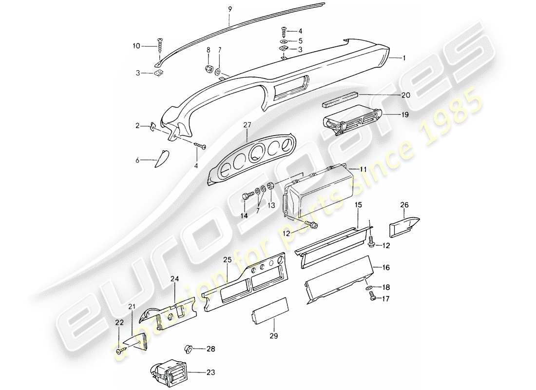 porsche 964 (1990) dash panel trim - rootwood - airbag - d - mj 1990>> part diagram