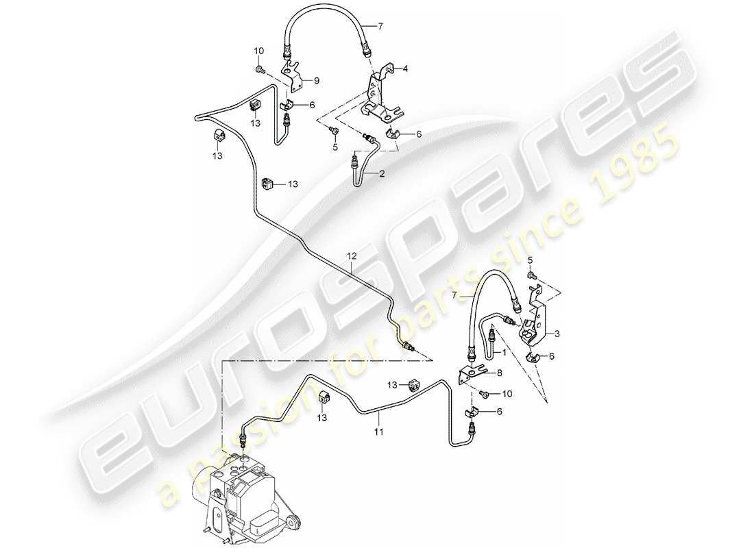 porsche carrera gt (2005) brake lines - front axle part diagram