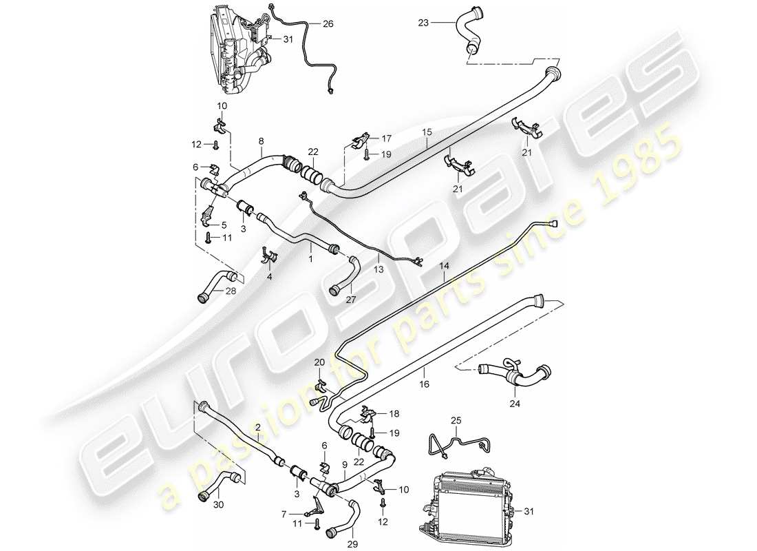 porsche 997 t/gt2 (2008) water cooling 2 part diagram