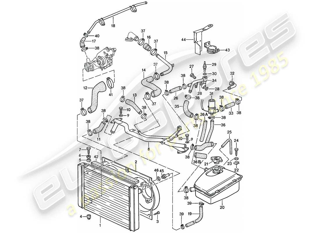 porsche 944 (1988) water cooling part diagram