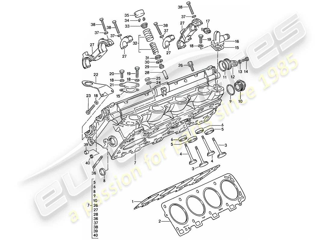 porsche 928 (1984) cylinder head - 4 - valve - d - mj 1985>> - repair set for maintenance - see illustration: part diagram