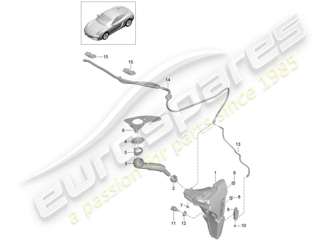 porsche cayman 981 (2014) windshield washer unit part diagram