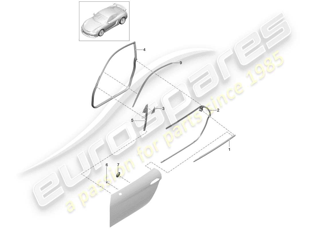 porsche cayman gt4 (2016) door seal part diagram