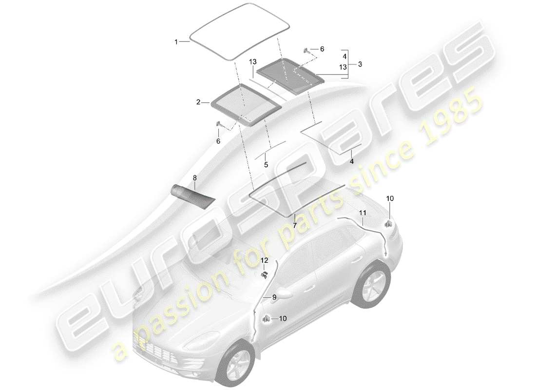 porsche macan (2016) glass roof part diagram