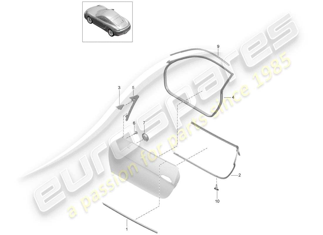 porsche cayman 981 (2014) door seal part diagram