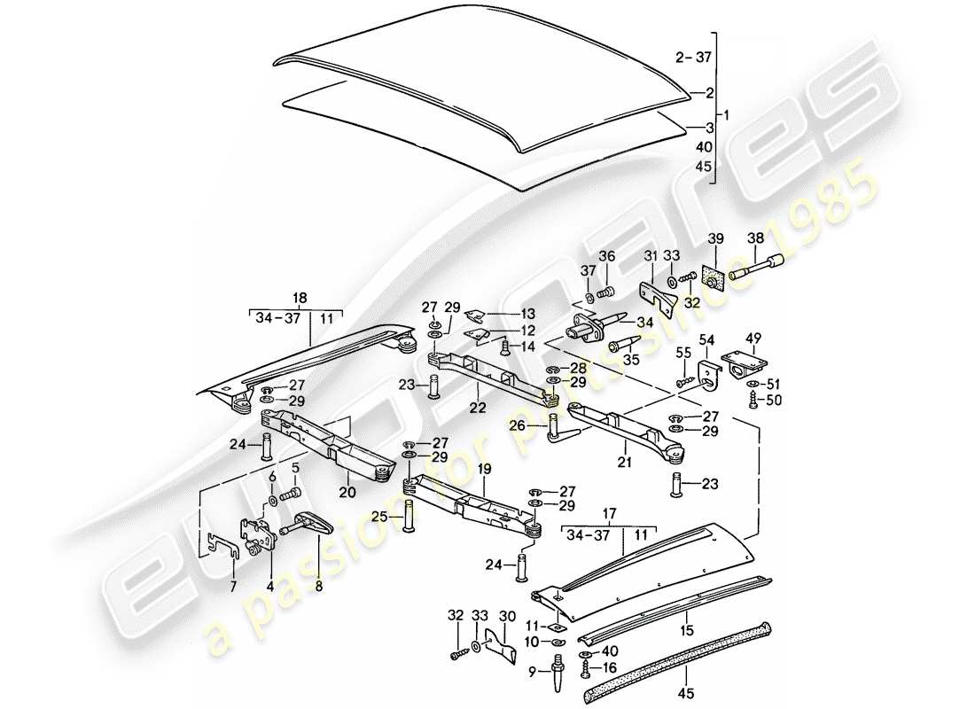 porsche 911 (1987) soft top part diagram