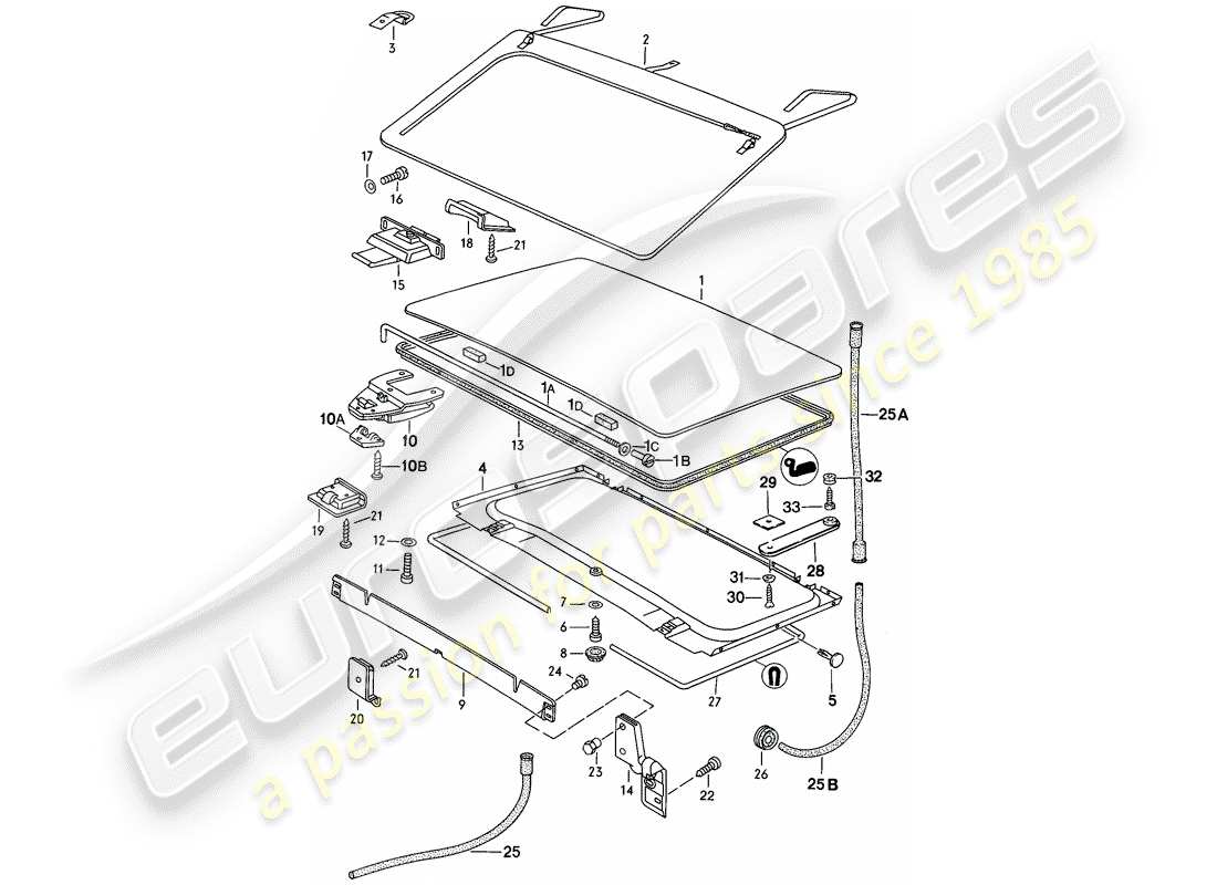 porsche 944 (1983) lifting roof - d >> - mj 1983 part diagram