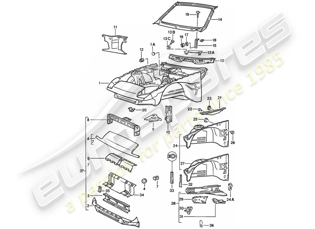 porsche 944 (1983) body front section part diagram