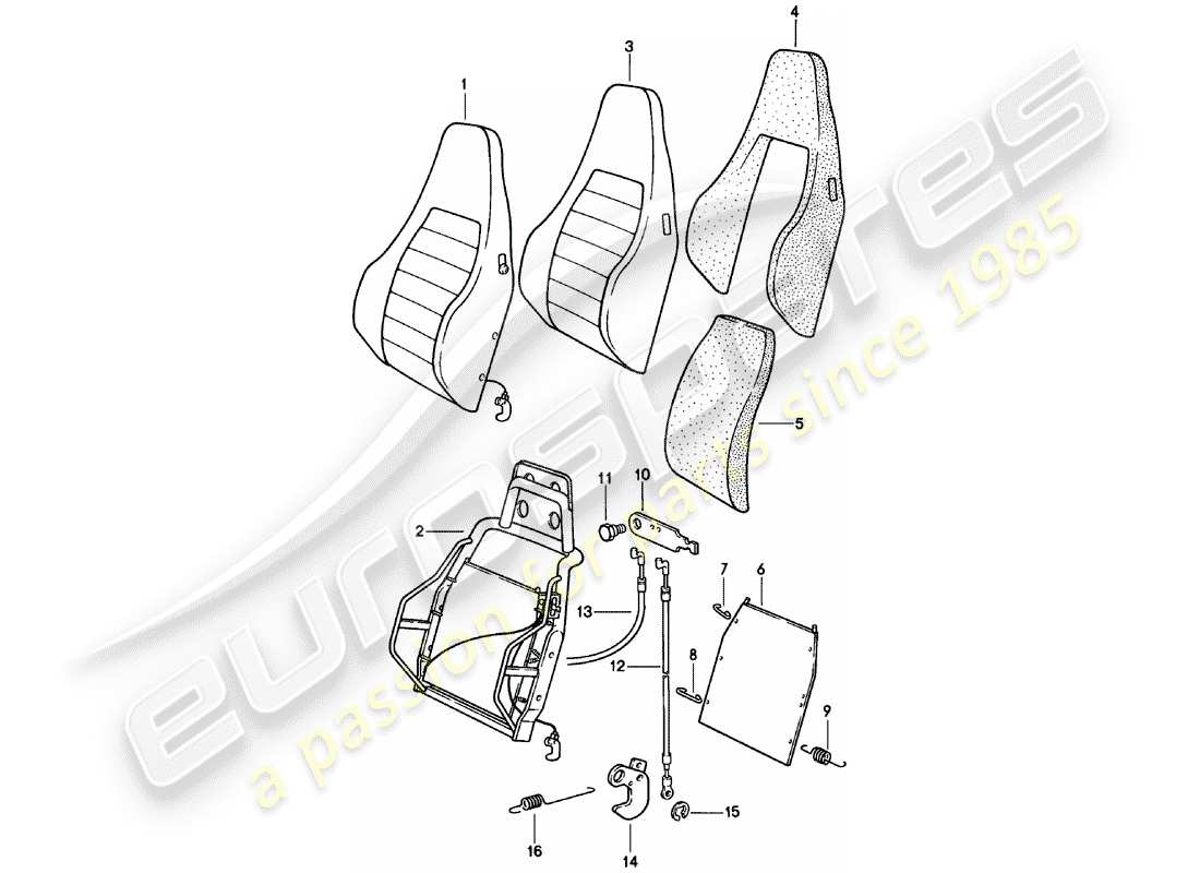 porsche 911 (1979) sports seat - backrest - single parts - d >> - mj 1980 part diagram