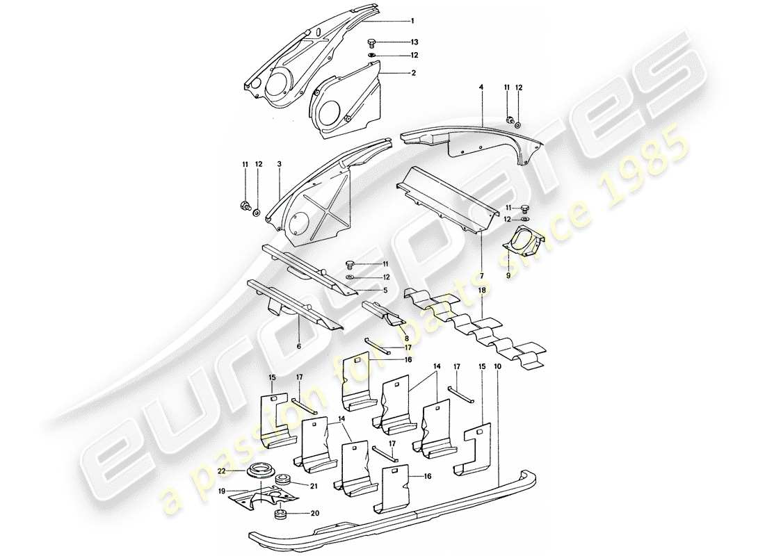 porsche 911 (1976) air duct - engine cover part diagram