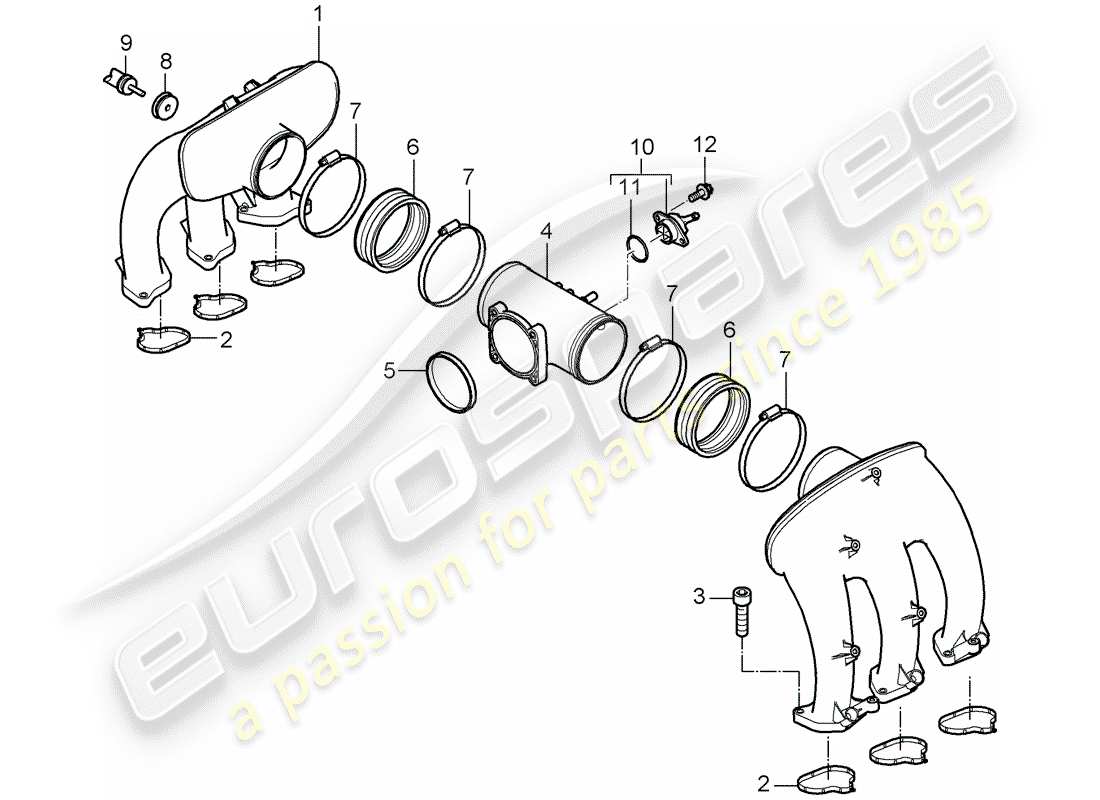 porsche 997 t/gt2 (2008) intake air distributor part diagram