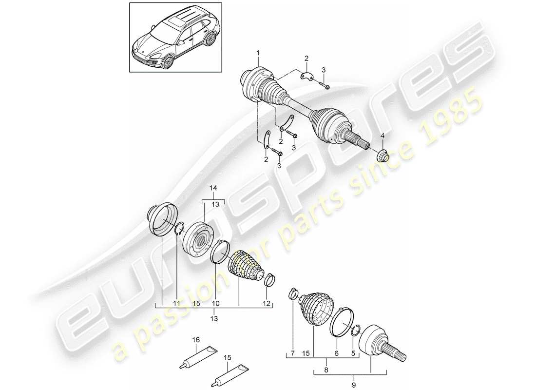 porsche cayenne e2 (2015) drive shaft part diagram