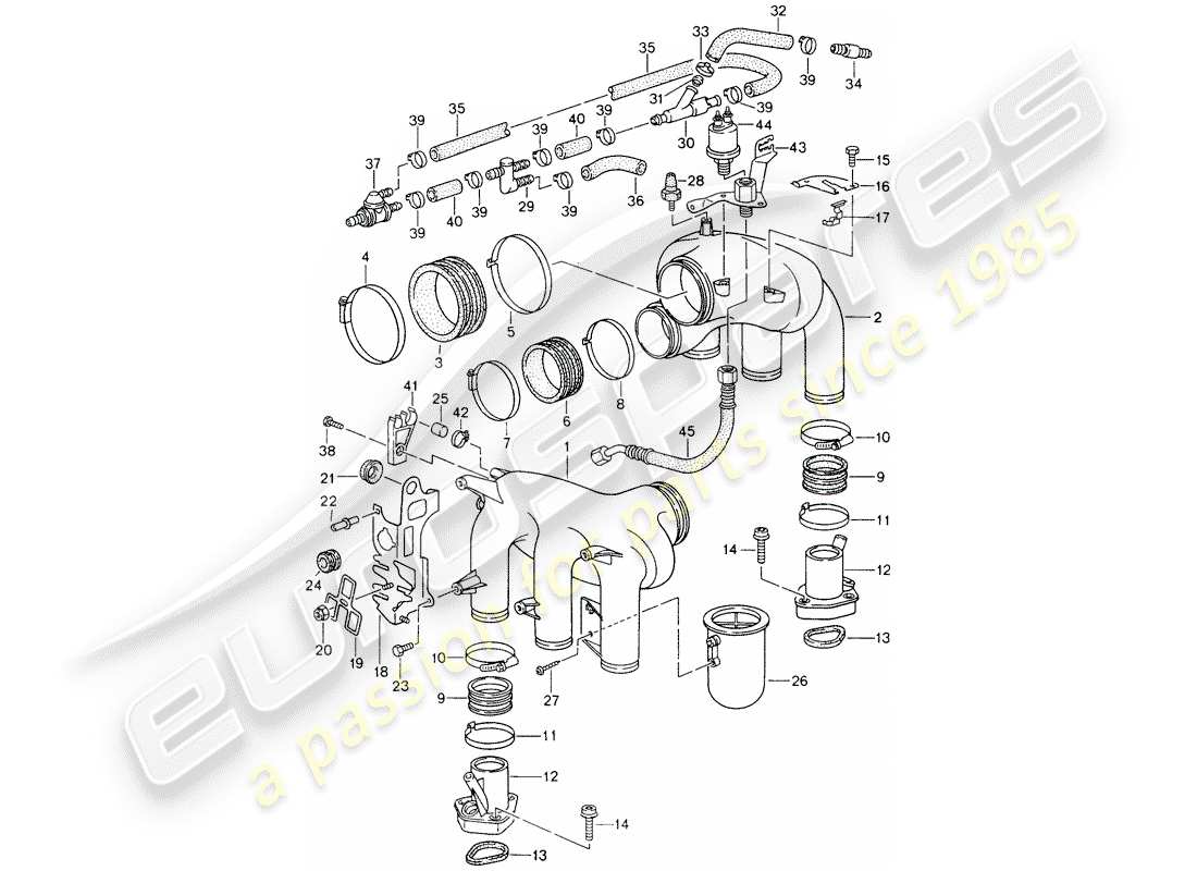 porsche 993 (1998) l-jetronic - intake air distributor part diagram