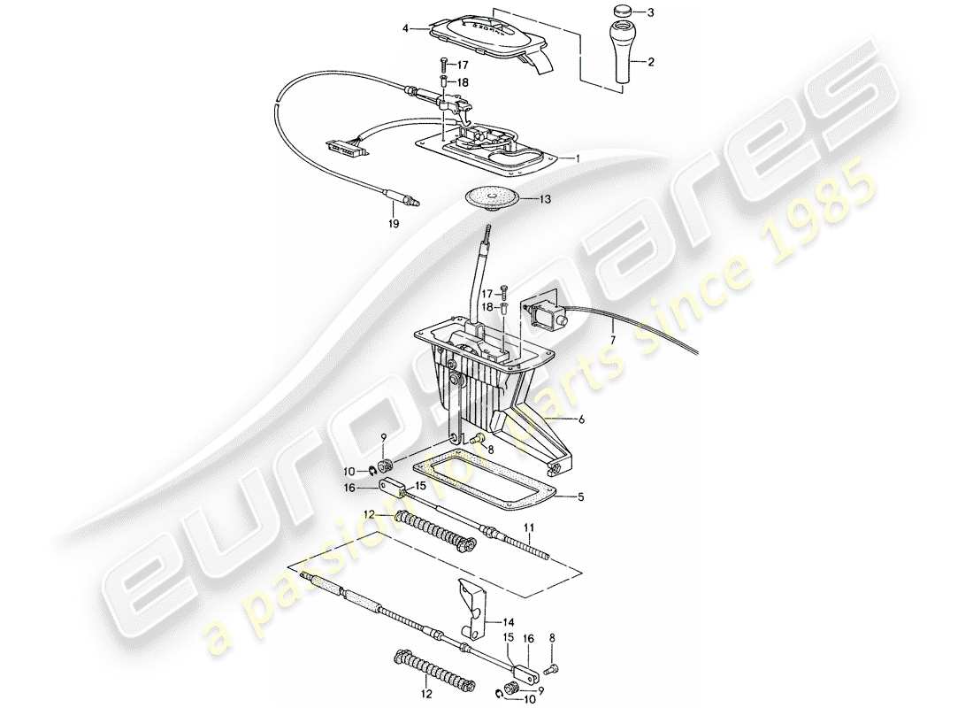 porsche 993 (1998) selector lever - tiptronic part diagram