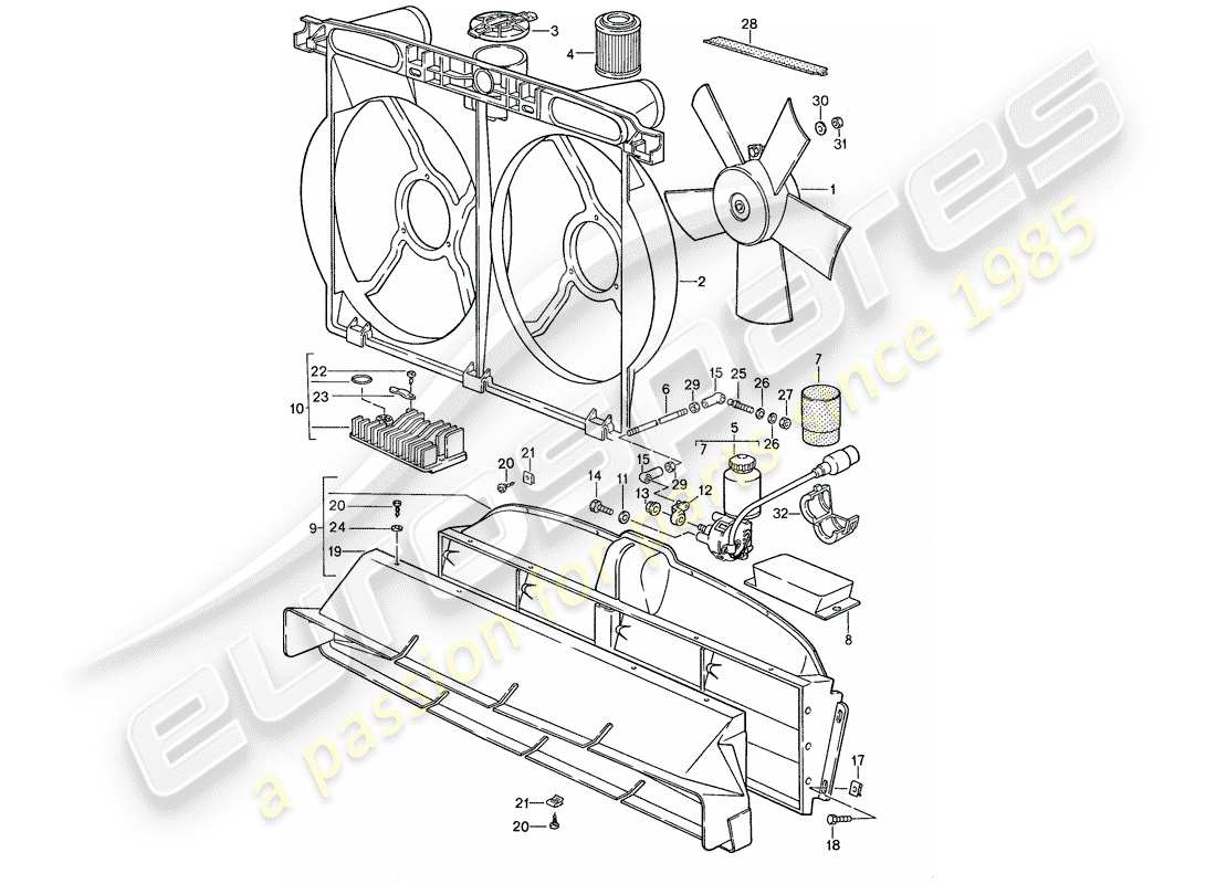 porsche 928 (1989) water cooling 2 part diagram