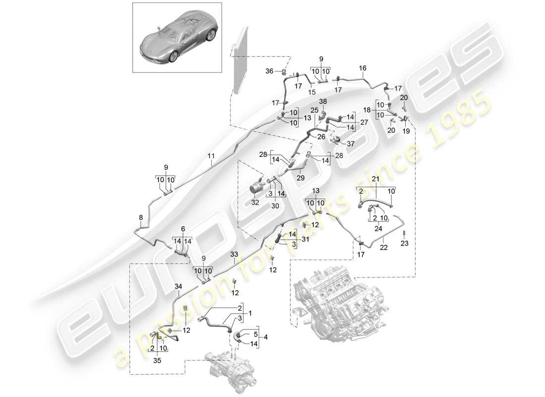 porsche 918 spyder (2015) water cooling part diagram