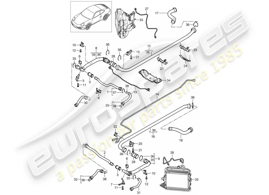 porsche 997 gen. 2 (2010) water cooling 2 part diagram