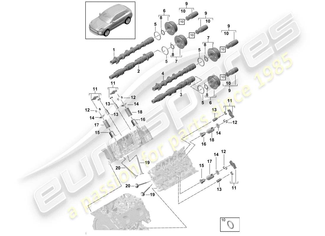 porsche macan (2019) camshaft, valves part diagram