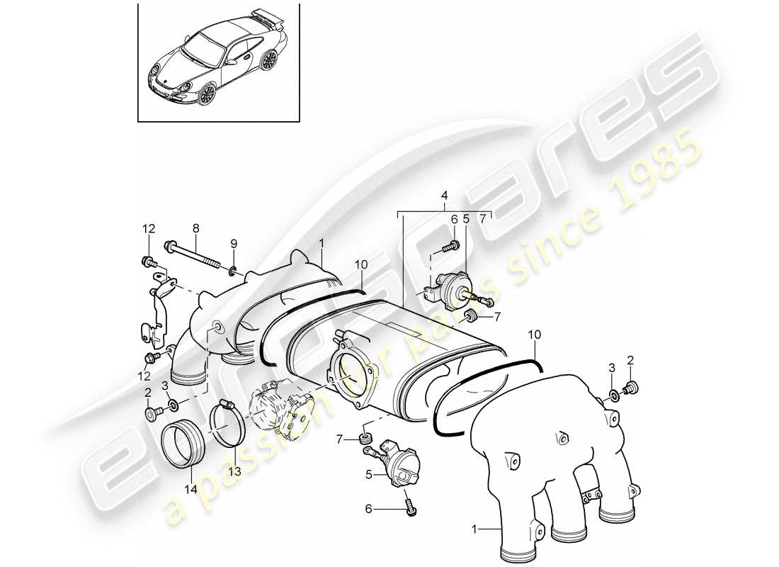 porsche 997 gt3 (2008) intake air distributor part diagram