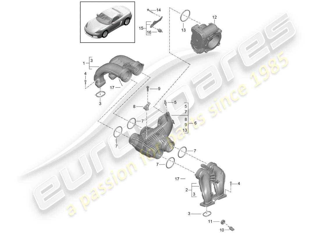 porsche 718 boxster (2019) intake air distributor part diagram