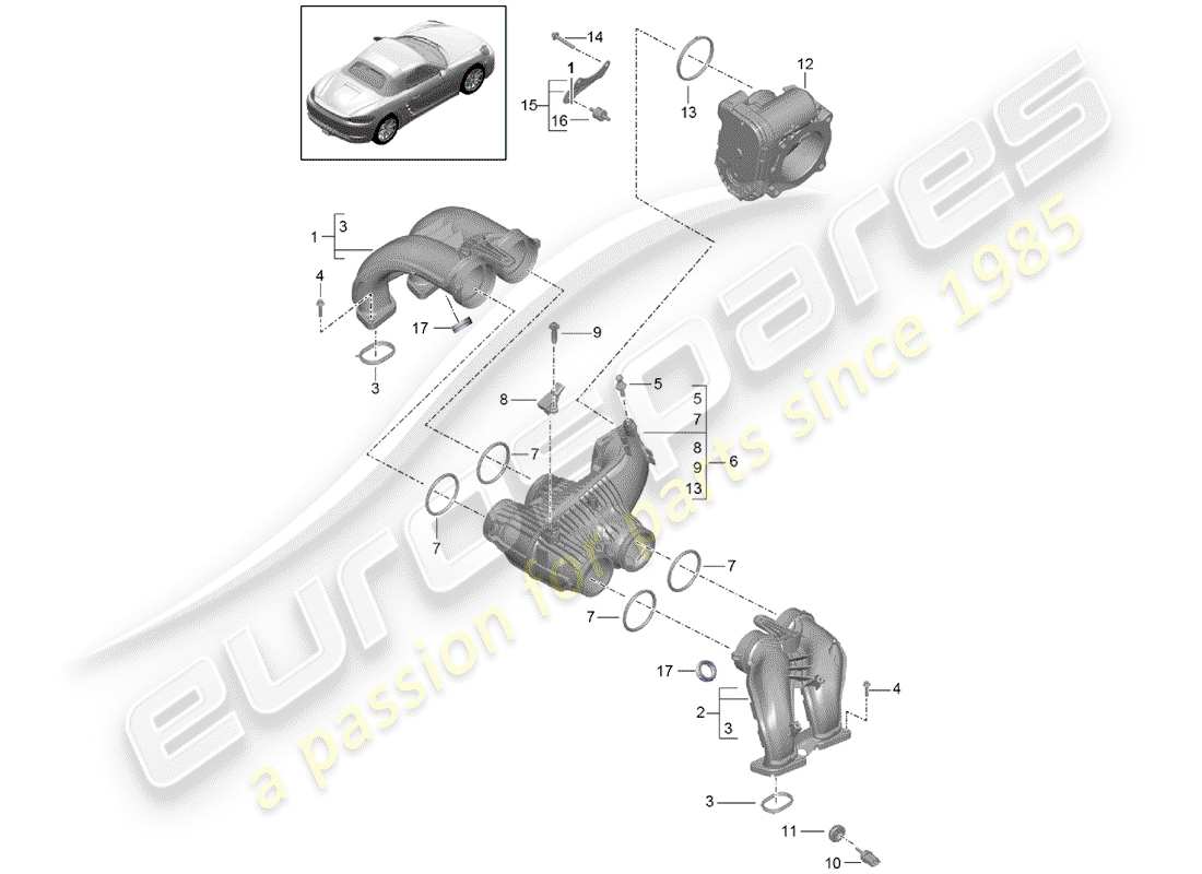 porsche 718 boxster (2018) intake air distributor part diagram