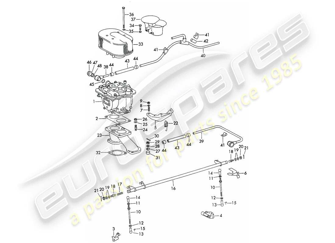 porsche 356b/356c (1965) carburetor - and - fuel supply line part diagram