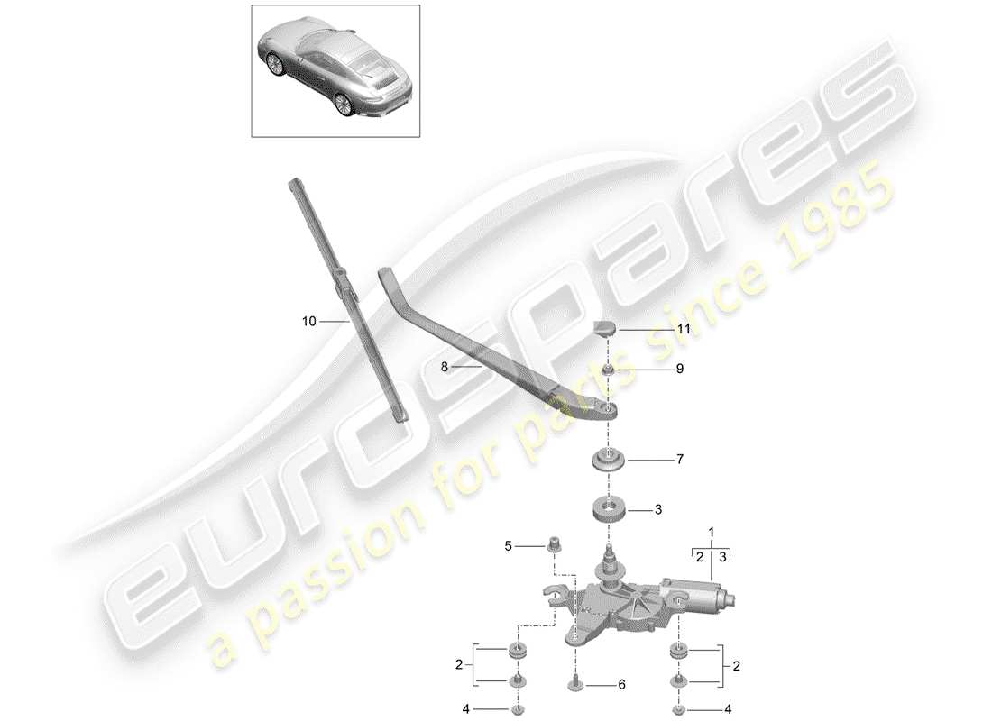 porsche 991 gen. 2 (2018) rear window wiper part diagram