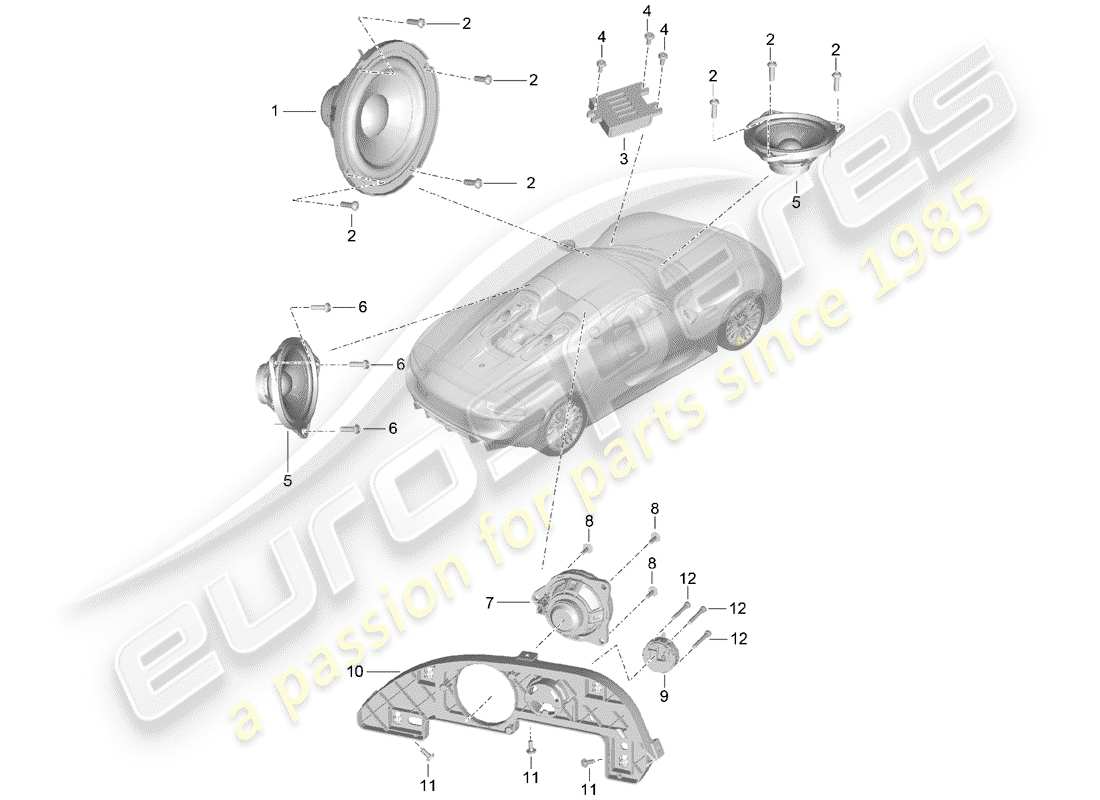 porsche 918 spyder (2015) loudspeaker part diagram