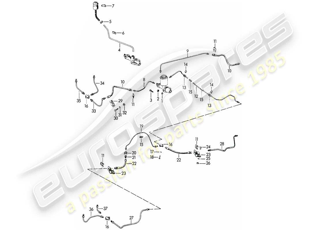 porsche 356b/356c (1965) brake lines part diagram